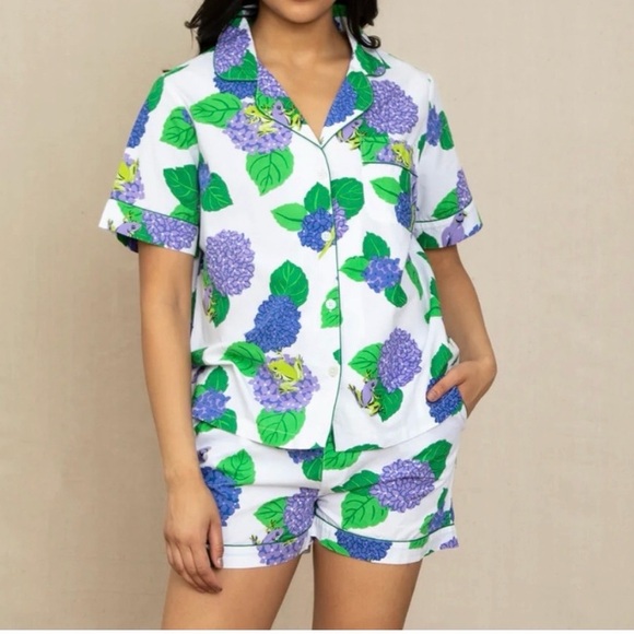 Printfresh Hydrangea Hideaway 2 pc Pajama Set Top Shorts Floral Blue Green XXL - Picture 10 of 10
